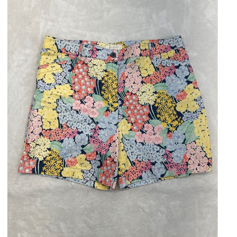 Talbots Shorts Women 16 Floral Cotton Blend Mid Rise Chino Stretch Colorful